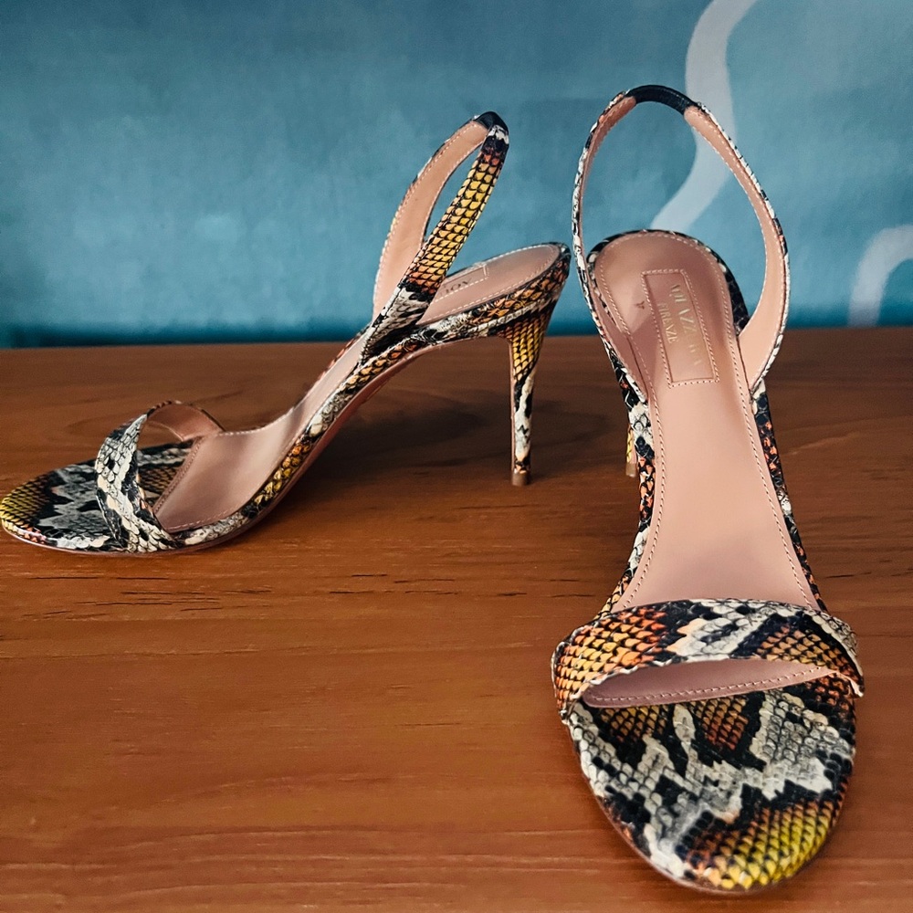 Aquazzura Python Print Slingback Sandals Stiletto… - image 1